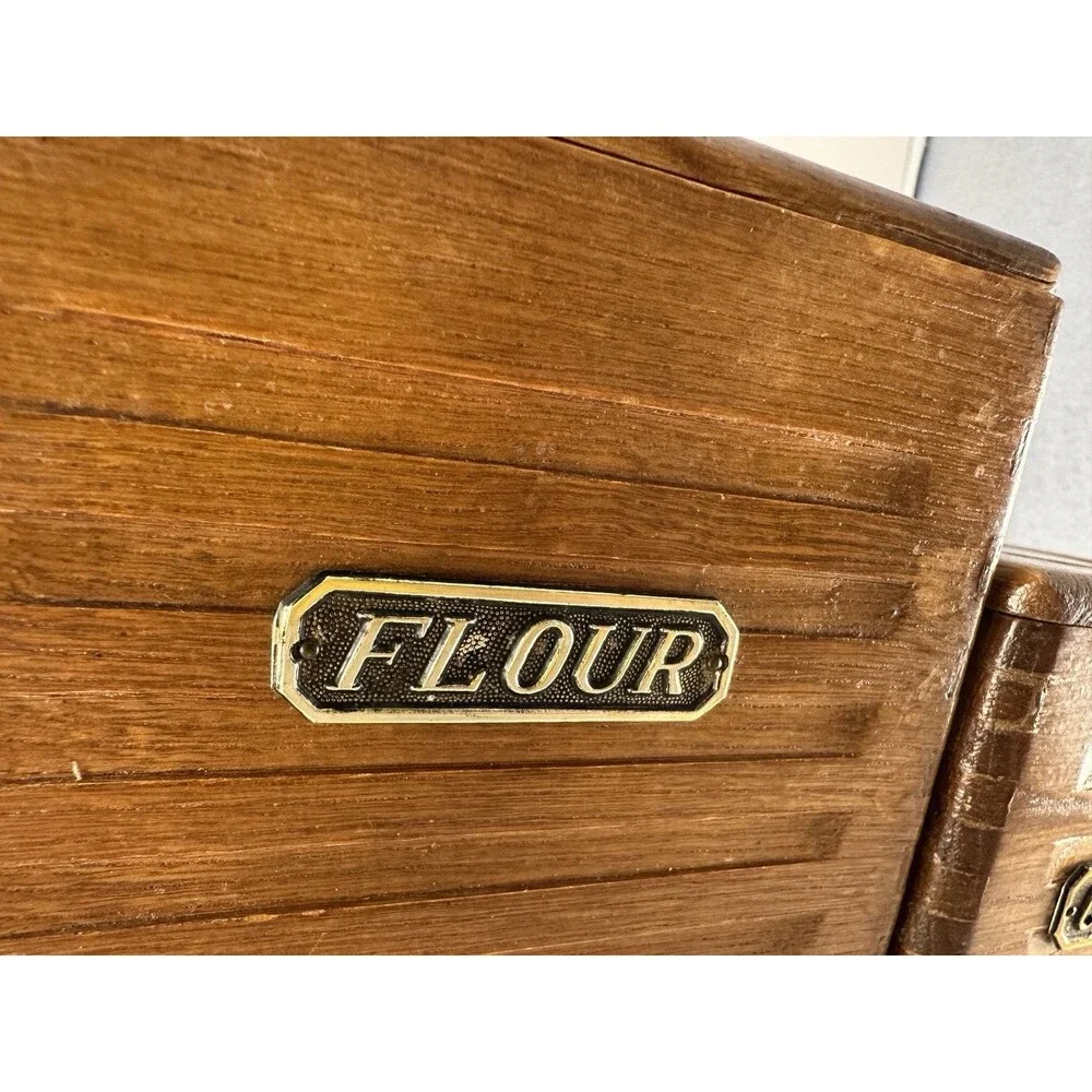 Vintage Wooden Flour & Coffee Canister Set of 2 Mid Century Modern Kitchen